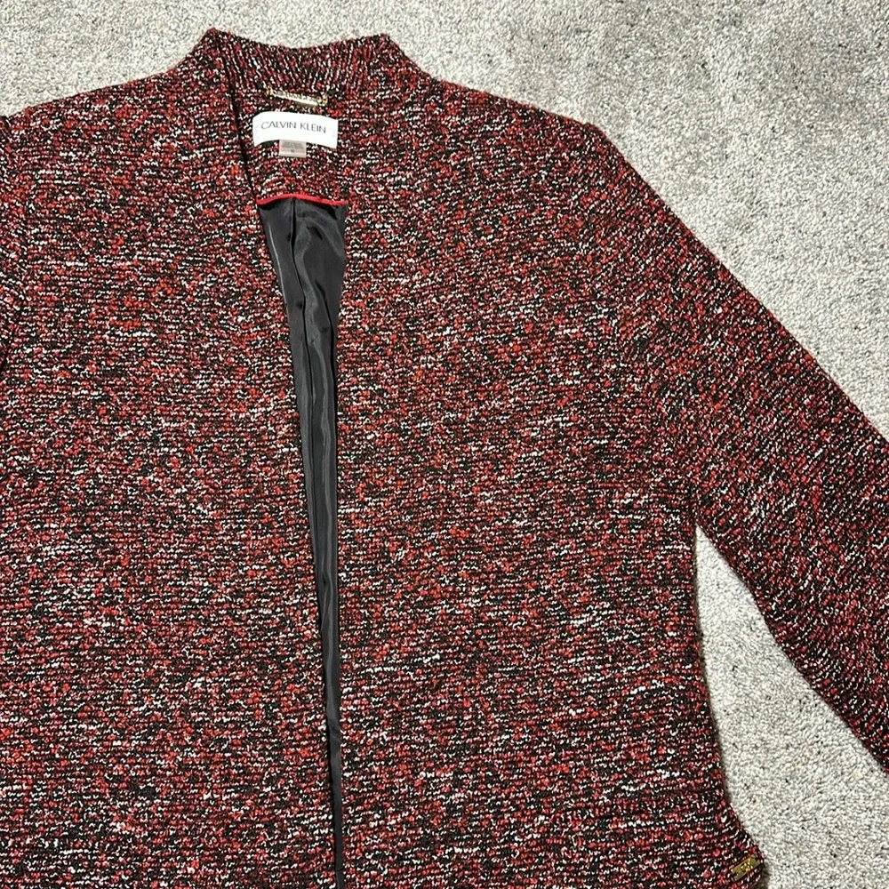 Calvin Klein Tweed Topper Jacket Open Front Collarless - Size 10 - Picture 5 of 16